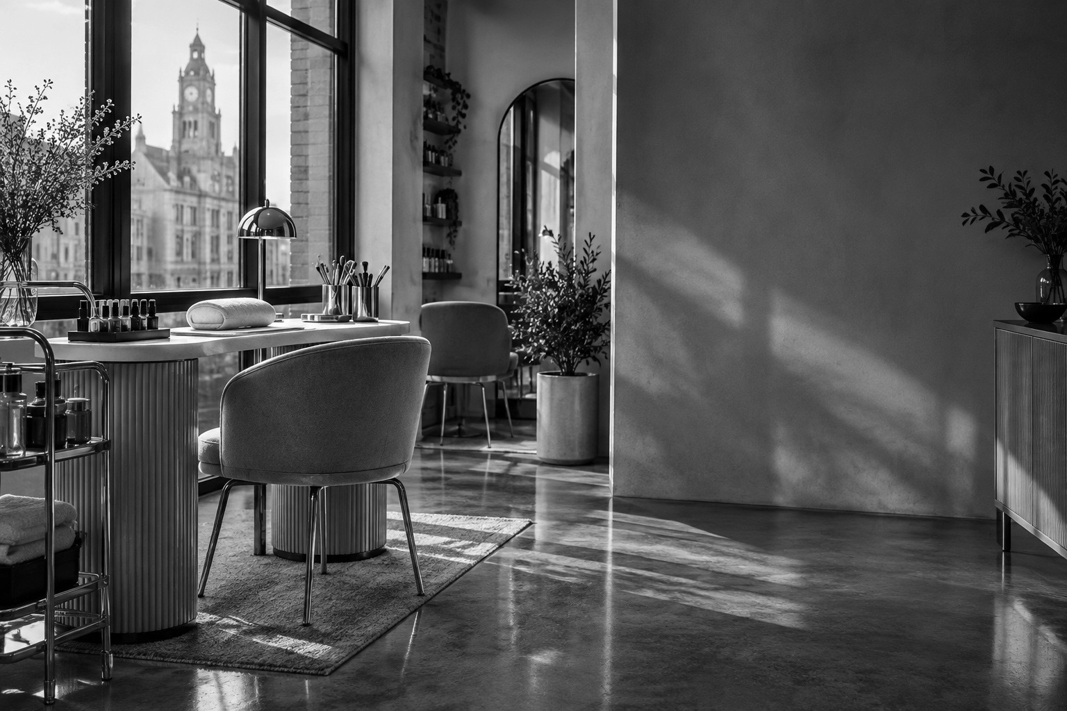 Monochrome salon interior